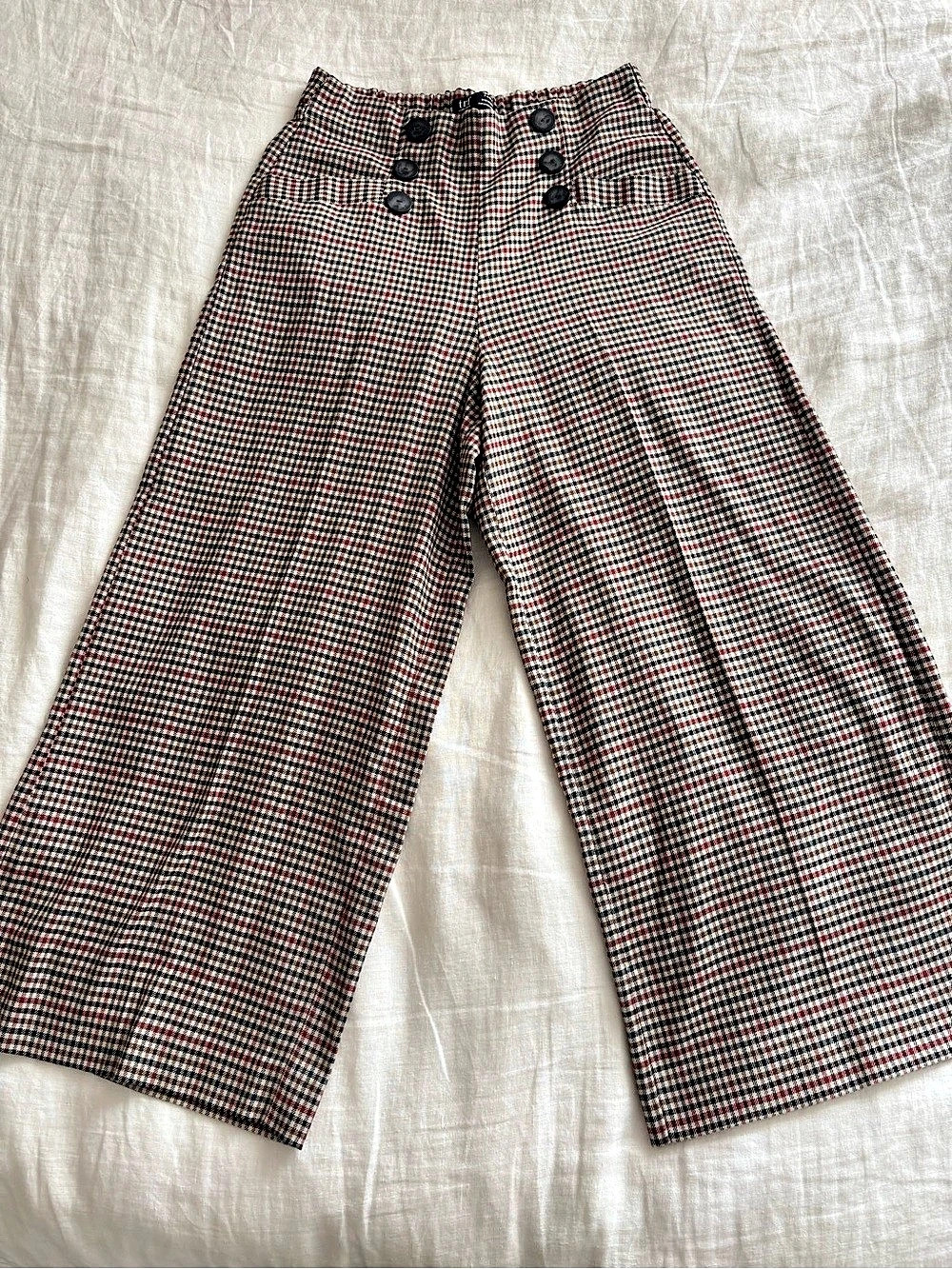 Zara Wide Leg Checkered Pants in Brown & Red Size Medium
